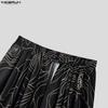 INCERUN Men Elastic Waist Print Ruffled Splits Bohemia Holiday Irregular Long Skirts