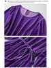 Silk Velvet Women's Dress with Belt & 3/4 Sleeves - Autumn Winter Collection