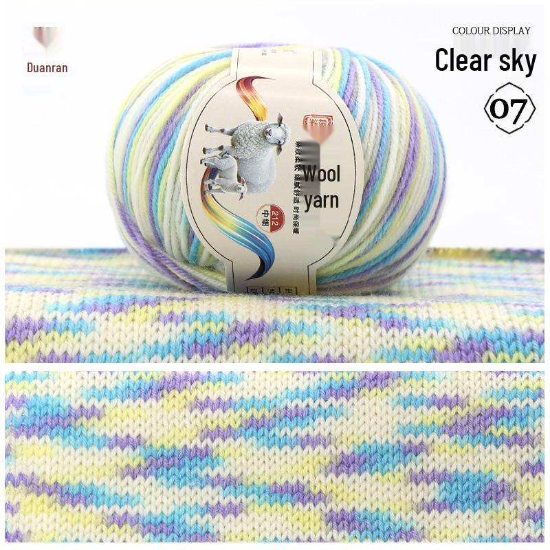 Rainbow Gradient Wool Yarn for Hand-Knitted Sweaters, Baby Hats, and Scarves