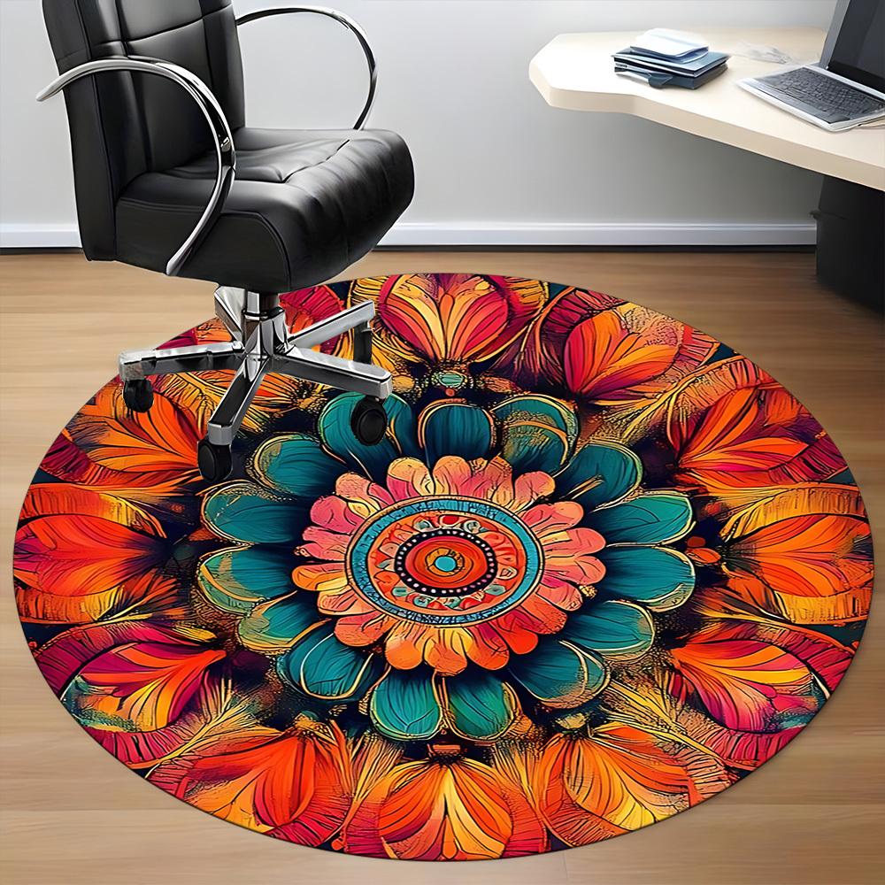 1PC Floral Mandala Office Round Area Rug, Indoor Mat Suitable ForOffice, Under Office Chairs Bedroom Living Room Home Decor, Room Deco f046