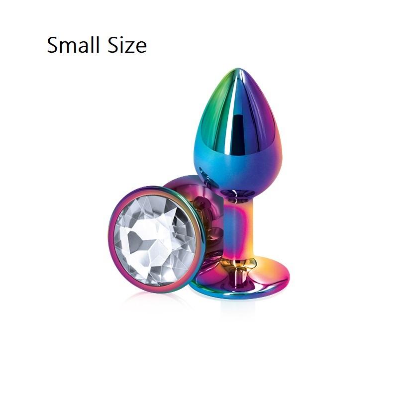 Rainbow Rose Gold Pink Small Medium Size Set Heart Shape Crystal Metal Anal Beads Butt Plug Jewelry Sex Toy for Female Male