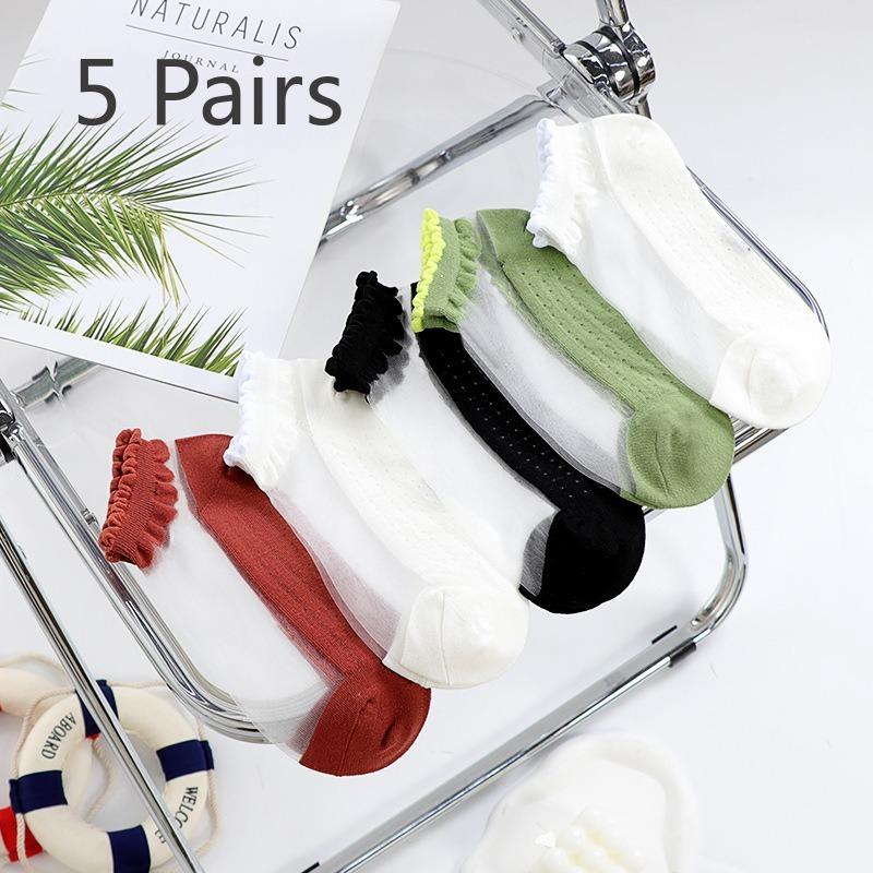 5 Pairs of Women's Summer Thin Cute with Transparent Boat Socks