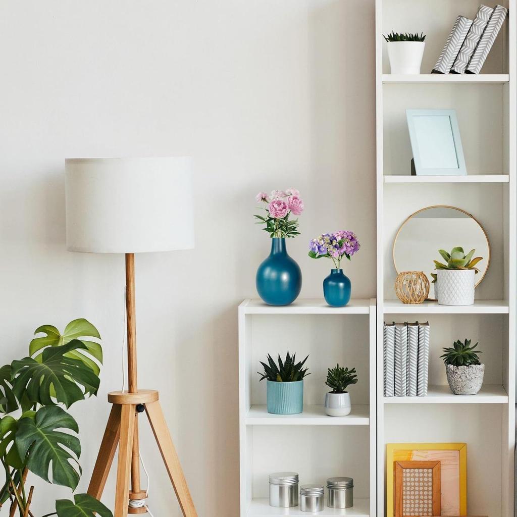 Opal Blue Metal Flower Vase for Home Decor| Decoration Item for Living Room Office| Table Decorative Flower Pot for Gifting | (Pack of 2, Opal Blue