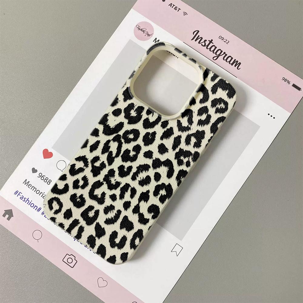 Black Leopard Print Trendy Brand Full Wrap TPU Lychee Texture Phone Case for Iphone 16 15 14 13 12 11 Pro Max Protective Cover