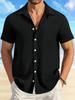 Men's Fashion Summer Buttoned Top Slim Fit Business T-shirt Short Sleeve Turn Down Collar Shirt