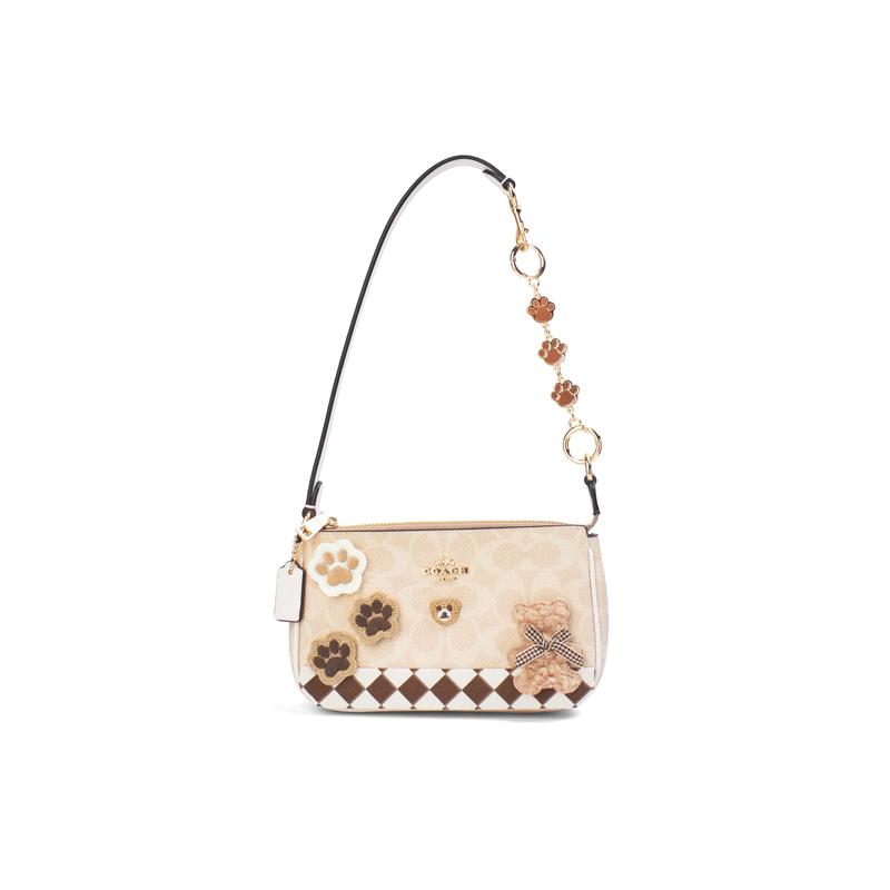 

COACH shoulder bag [Customized bag] Nolita 19 Iduo embroidered patch, sweet and cute, exquisite and elegant, classic Little Bear Claws Pink Gift Box рожевий