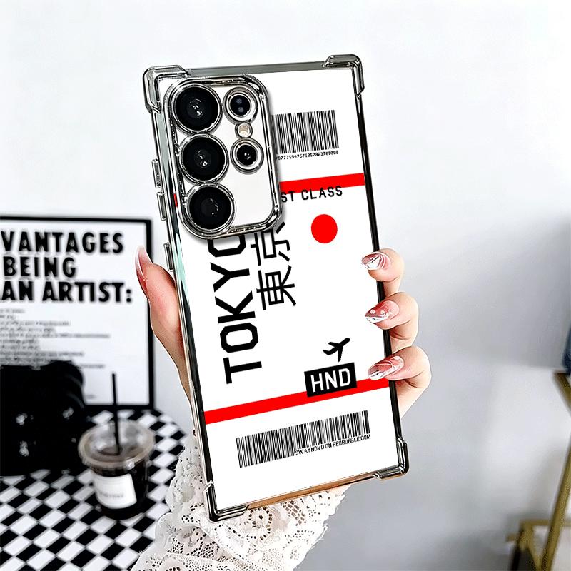 Travel Air Ticket Label Soft Phone Case For Samsung Galaxy S26 Ultra S25 Edge S24 FE S23 Plus S22 S21 + S20 Plating Anti-Fall Fu