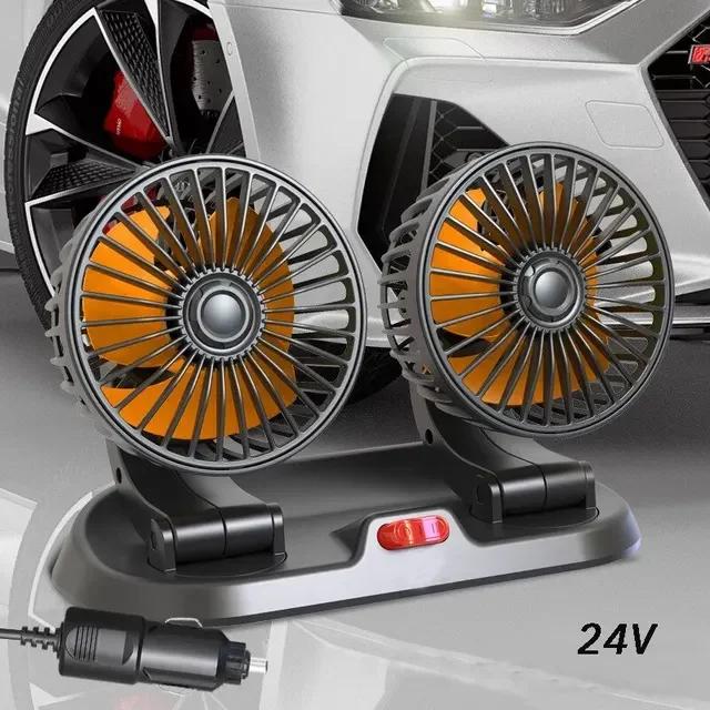 Car Fan USB/12V/24V Double-head Adjustable 360° Car Electric Fan Silent 2-speed Multi-functional Temporary Parking Card Car Fan