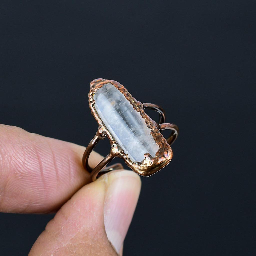 Clear Quartz Handmade Gemstone Ring, Copper Electroformed Ring Antique Jewelry, Adjustable Ring Engagement Gift