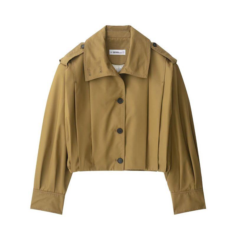 

Kaslead New Women clothes Western Style Fashion Simple and Versatile Pleated Outerwear 3194545 Khaki Green L