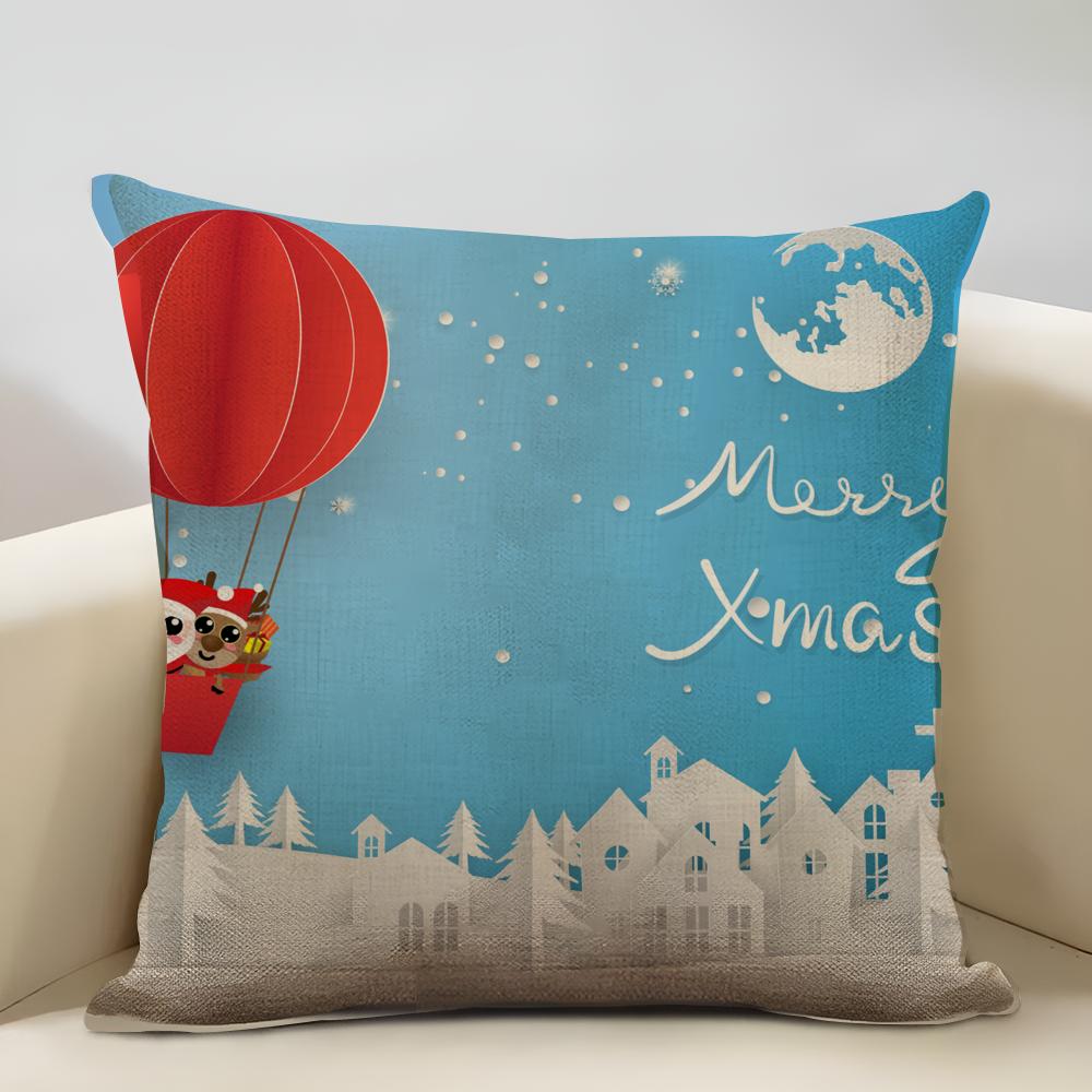 Niedlicher Weihnachts-Kissenbezug Haushaltsdekoration Leinen Sofa-Kissenbezug: Hautfreundlich & Atmungsaktiv Mit Unsichtbarem Reißverschluss