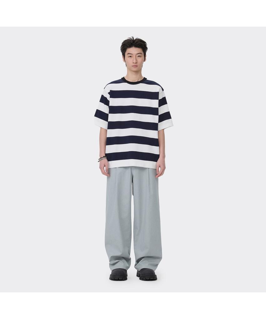 Keoseuuteommellou Black Stripes Round Neck Sweater Cwwam26424Bkx