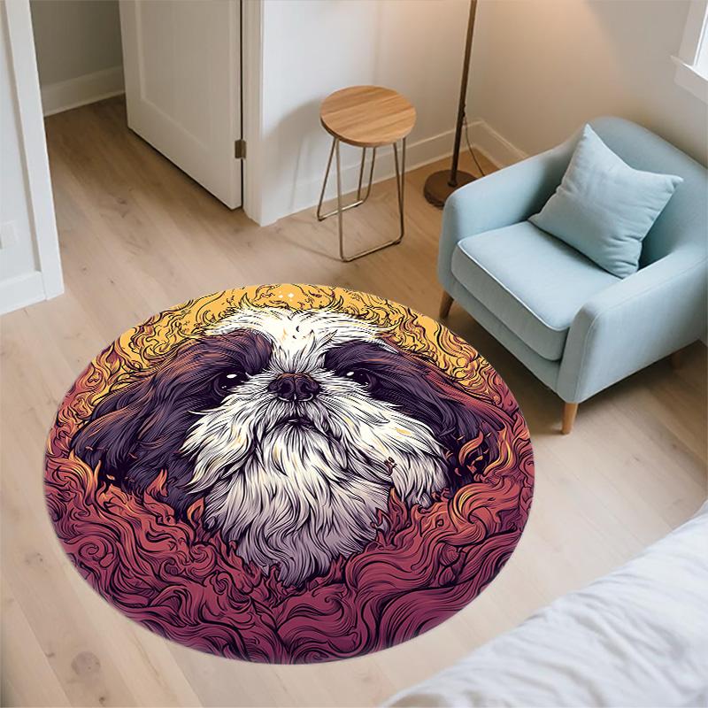 Vintage Dog Round Area Rug,Carpet Rug for Living Room Bedroom Sofa Playroom Decor,Non-slip Floor Mat