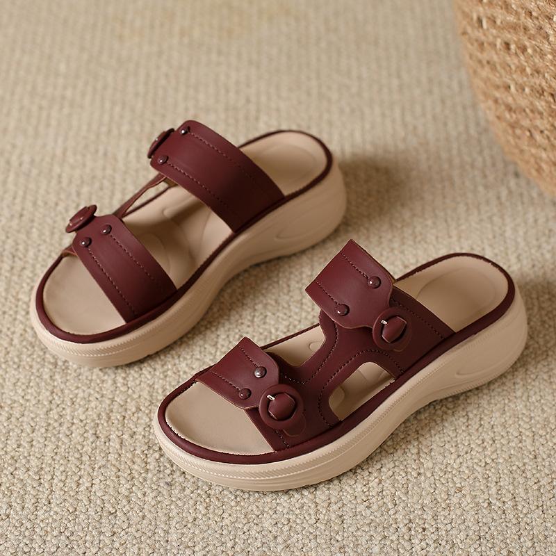 

Новые стильные босоножки на платформе для женщин, повседневная пляжная обувь, сандалии 35 бордовый