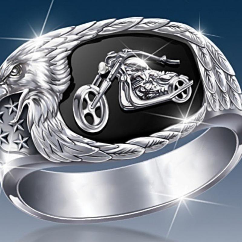 Neuer Hip-Hop Motorrad Schwarzer Gravierter Adler Schnabel Ring