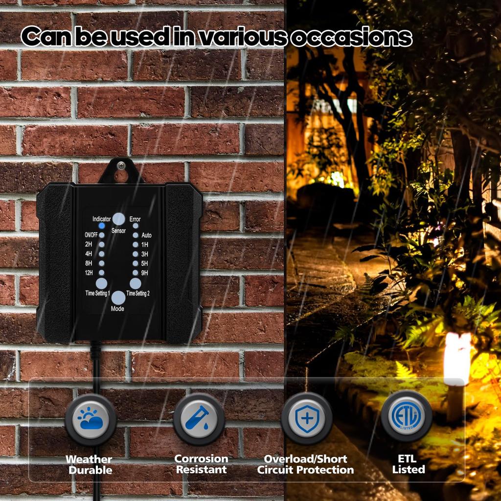 SMY Lighting 100W Outdoor Low Voltage Transformer with Timer and Photocell Sensor,120V AC to 12V DC Weatherproof for LED Landscape Lighting,Deck