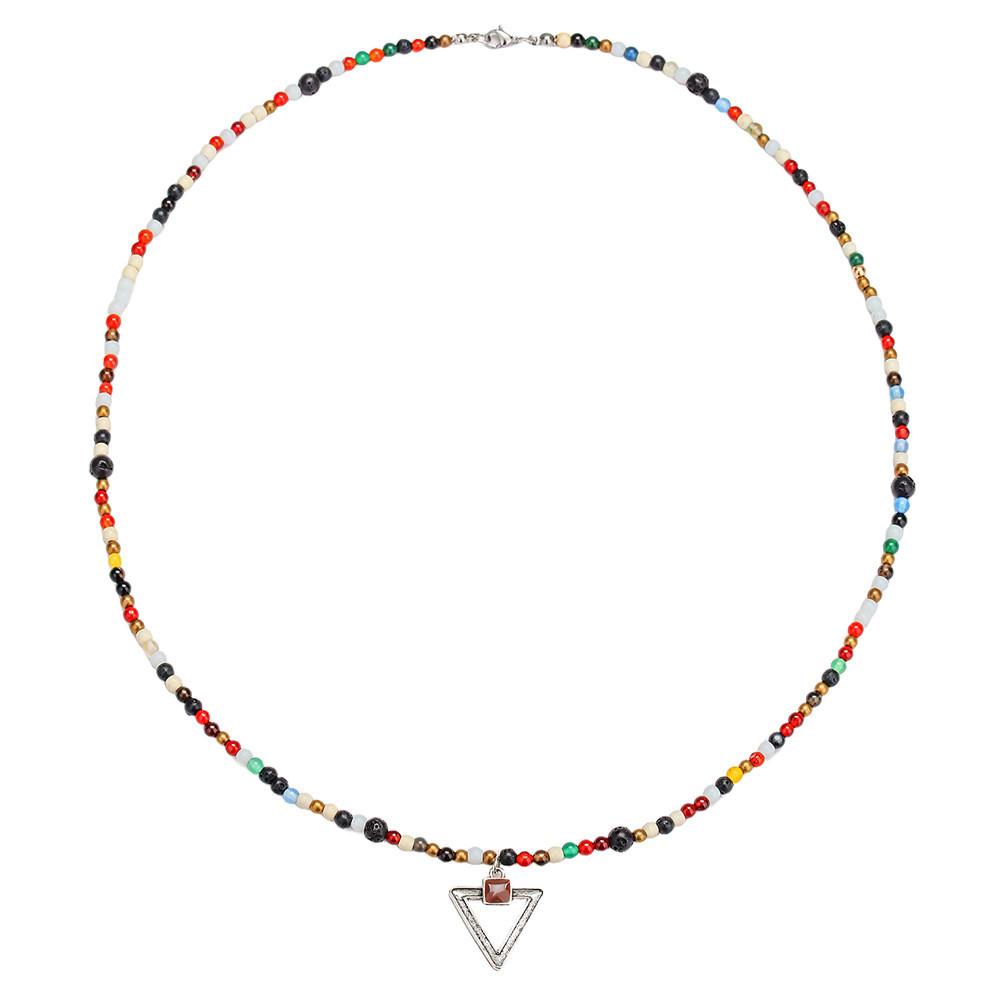 Tribal Pattern Handmade Long Pendant Necklace With Volcano Stone And Glass Beads For Daily Wear
