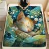 Sleeping Cat  Print Flannel Blanket, High Quality Comfortable for All Seasons, Home Decor, Warmth and Comfort