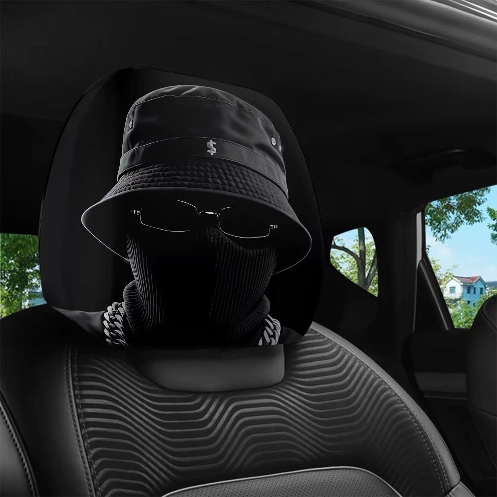 Black Car Headrest Cover Scary Face Printing Car Headrest Protector  Auto Interior Accessories