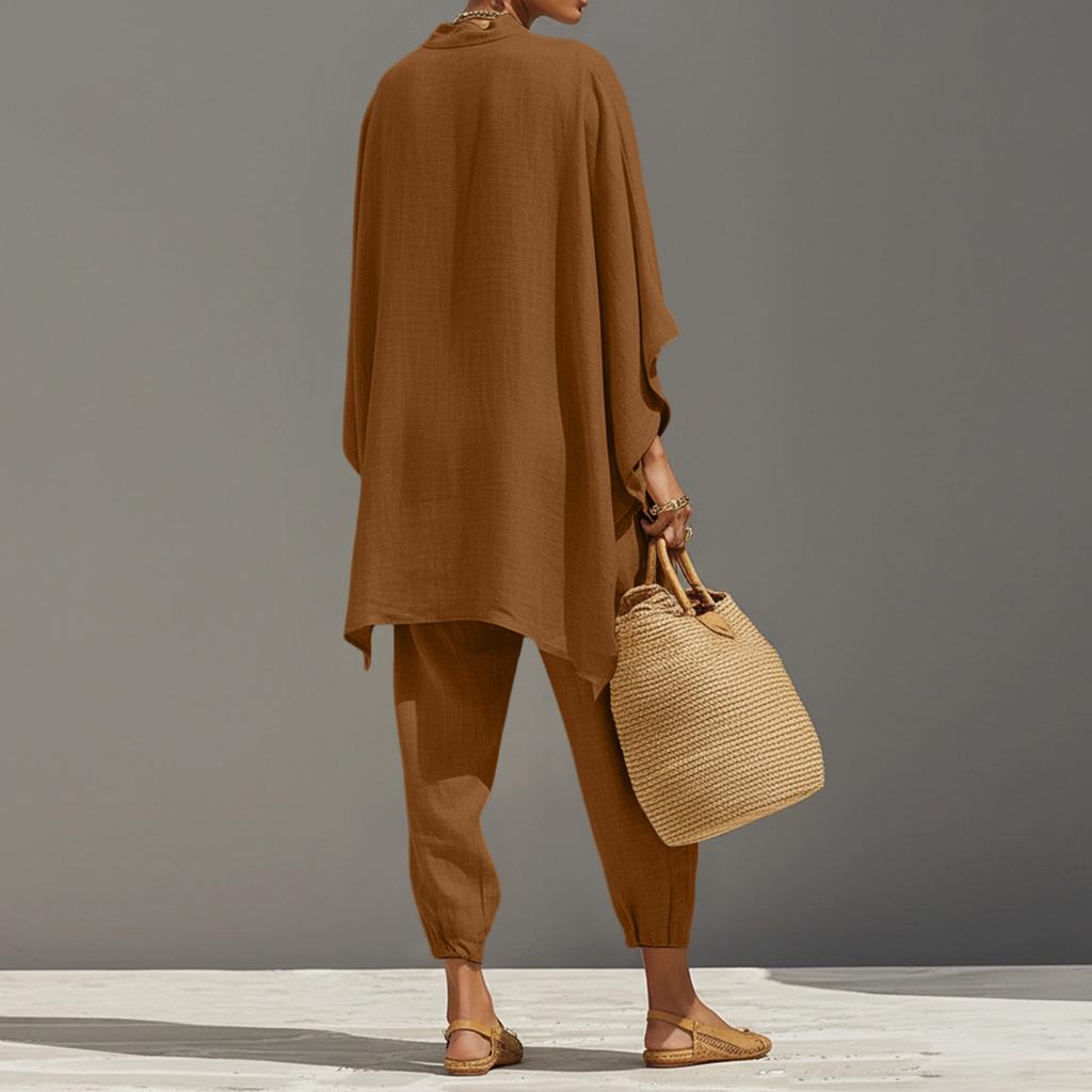 Ladies' Color Casual Lazy Loose Shirt Set