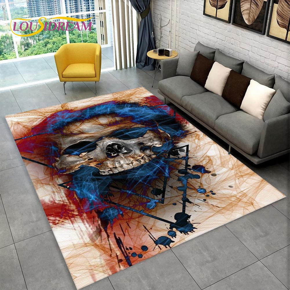 3D Creative Gothic Horror Skull Modern Area Rug,Carpet Rug for Living Room Bedroom Sofa Doormat Decor,Kitchen Non-slip Floor Mat