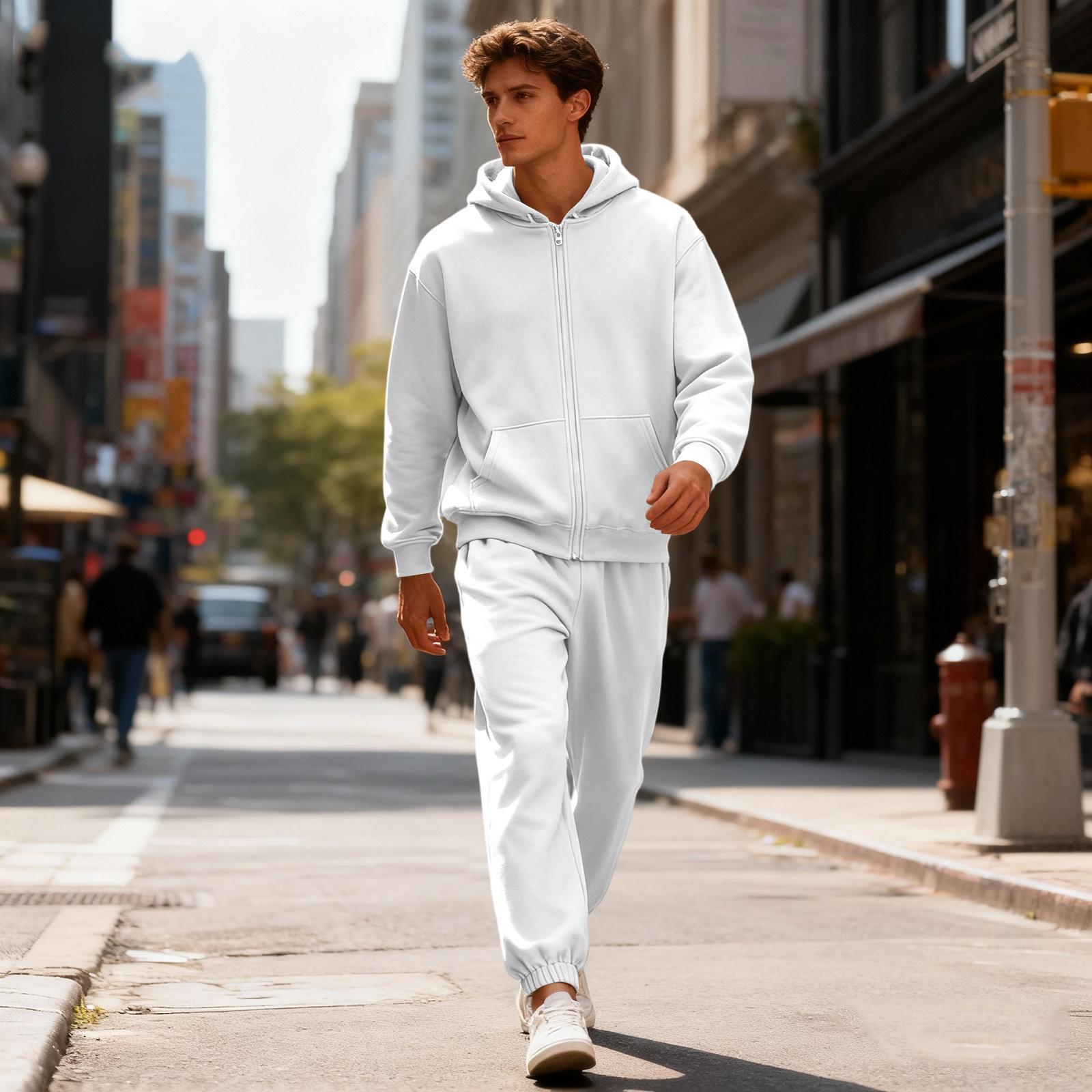 

Мужской спортивный костюм Мужской однотонный повседневный спортивный костюм Костюм-толстовка XL белый