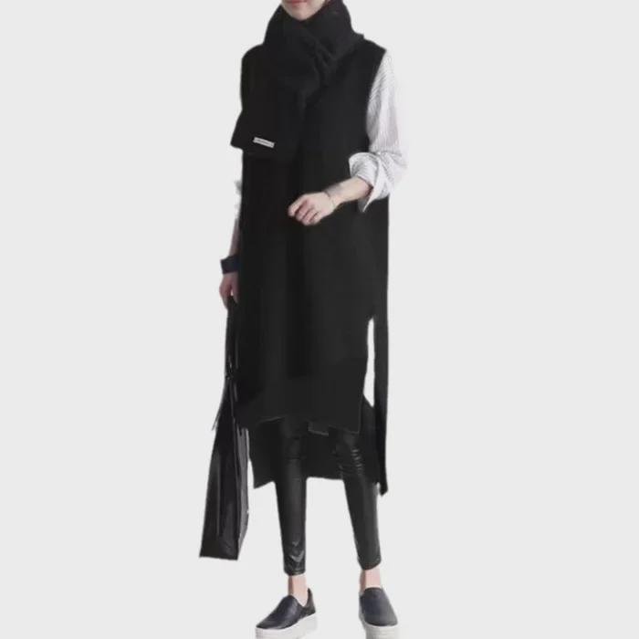 2025 Korean V-neck Sweater Vest Dress: Thick, Knit, Asymmetrical Hem, Autumn/Winter, Medium-Length