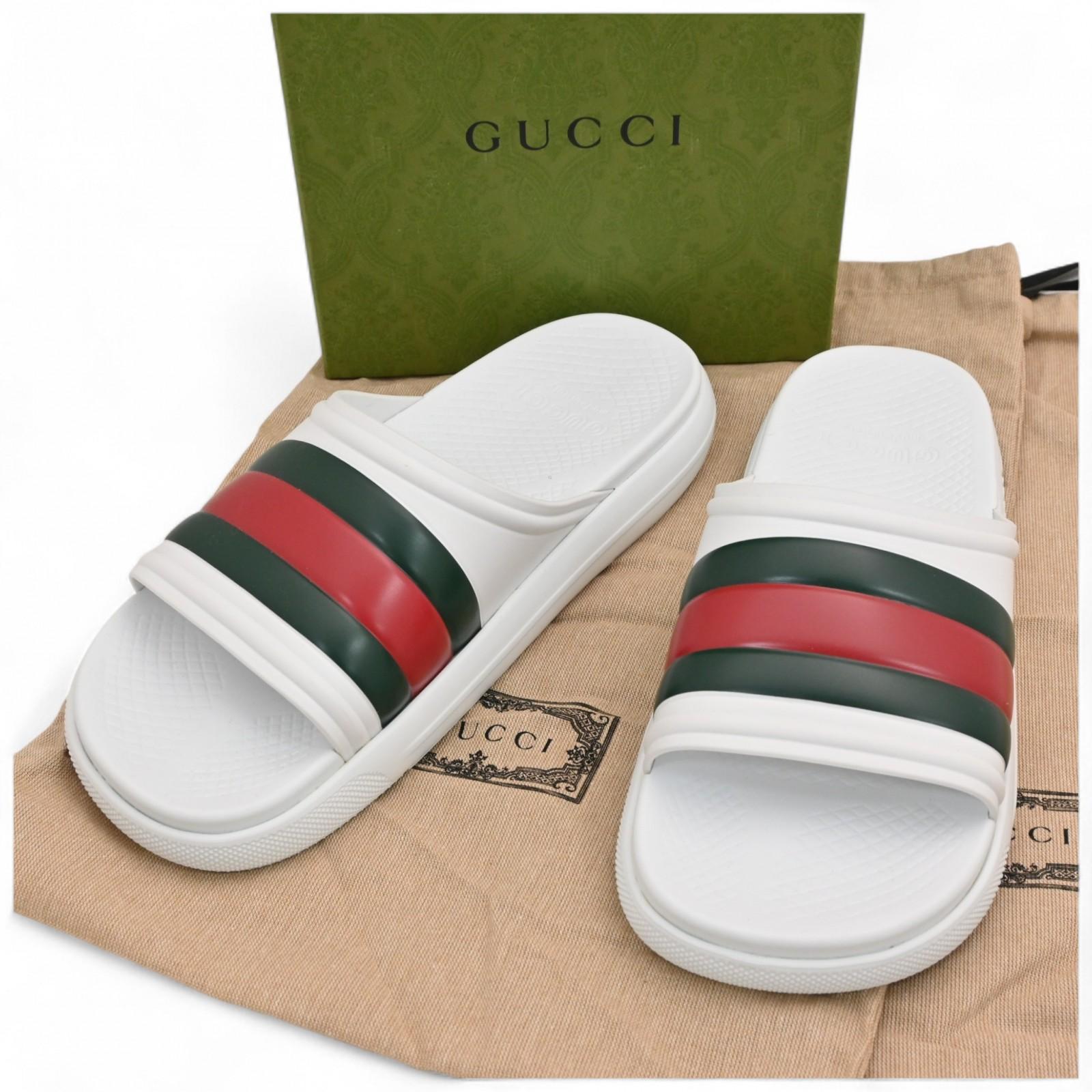

Auth GUCCI Web Line Slide Sandals Size 8 White Rubber gu6627ju Used