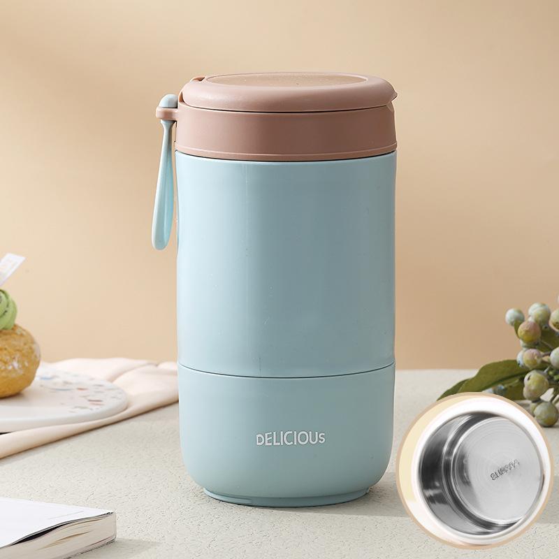 430/680ML Double Layer Stainless Steel Thermal Lunch Box For Kids Drinking Cup With Spoon Food Jar Insulated Soup Cups Container