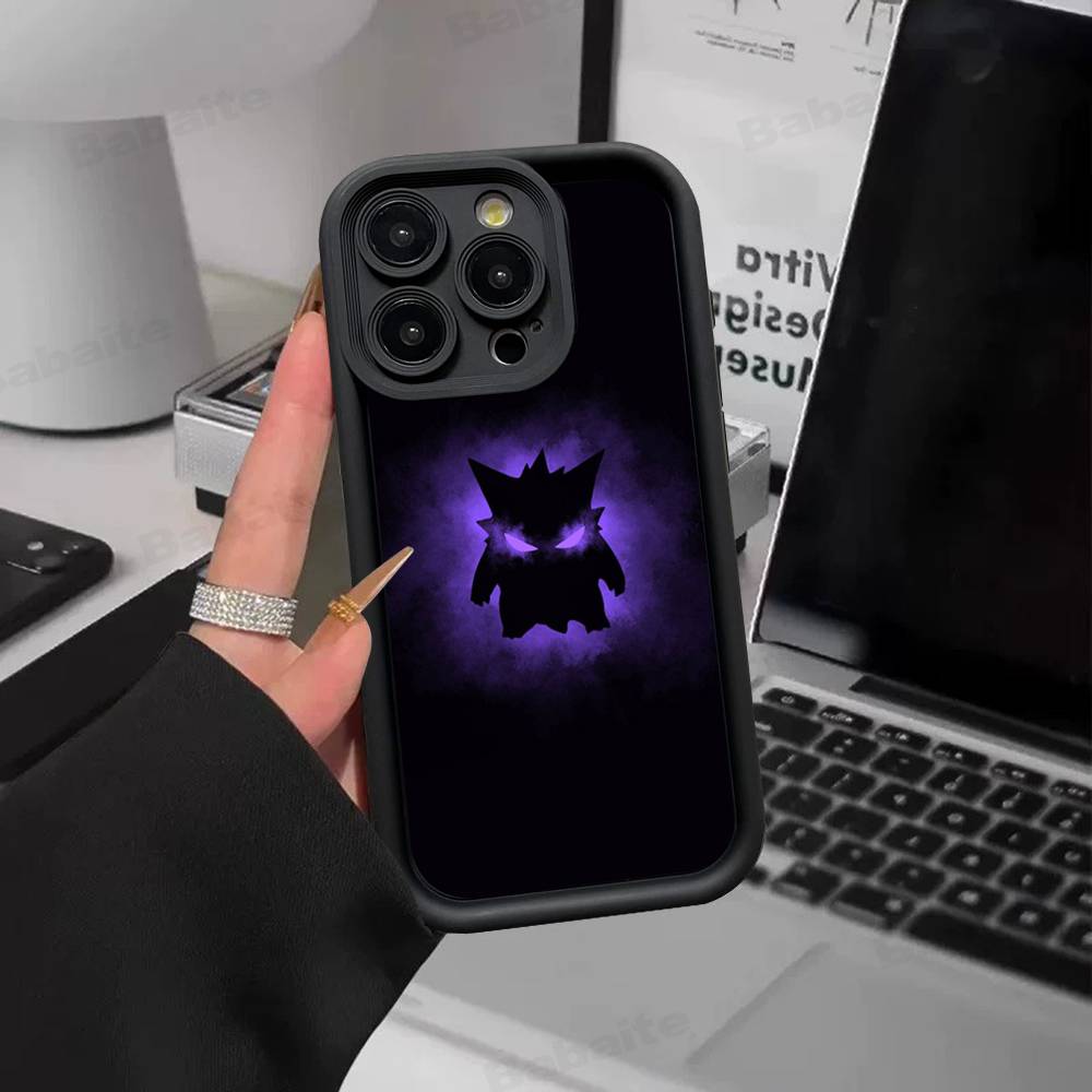 Anime P-Pokemon Gengar Phone Case For iPhone 11 12 13 16 15 17 14 Pro Max Soft Funda Silicone Cover