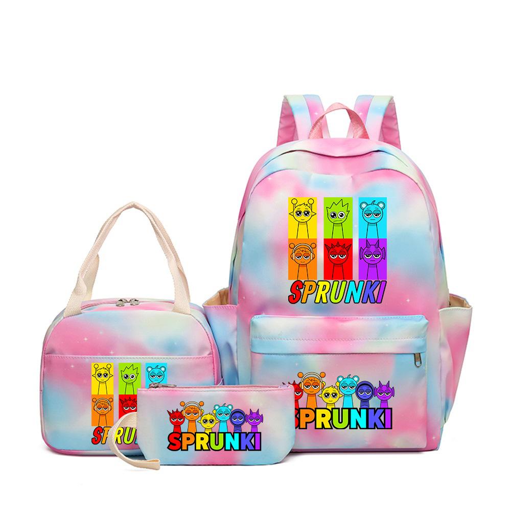 Sprunki teen student schoolbag rhythm box cartoon large capacity cute backpack three-piece set 3