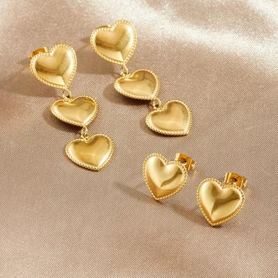 Korean Retro Gold Heart Long Pendant Stainless Steel Earrings