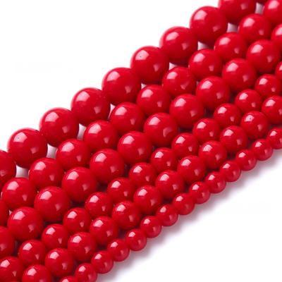 Margele Cinnabar din Piatră de Cuarț Coral Roșu Onix Șuviță 15" Margele Distanțiere Netede Vrac 4/6/8/10/12mm pentru Confecționarea Bijuteriilor DIY Accesorii Brățări
