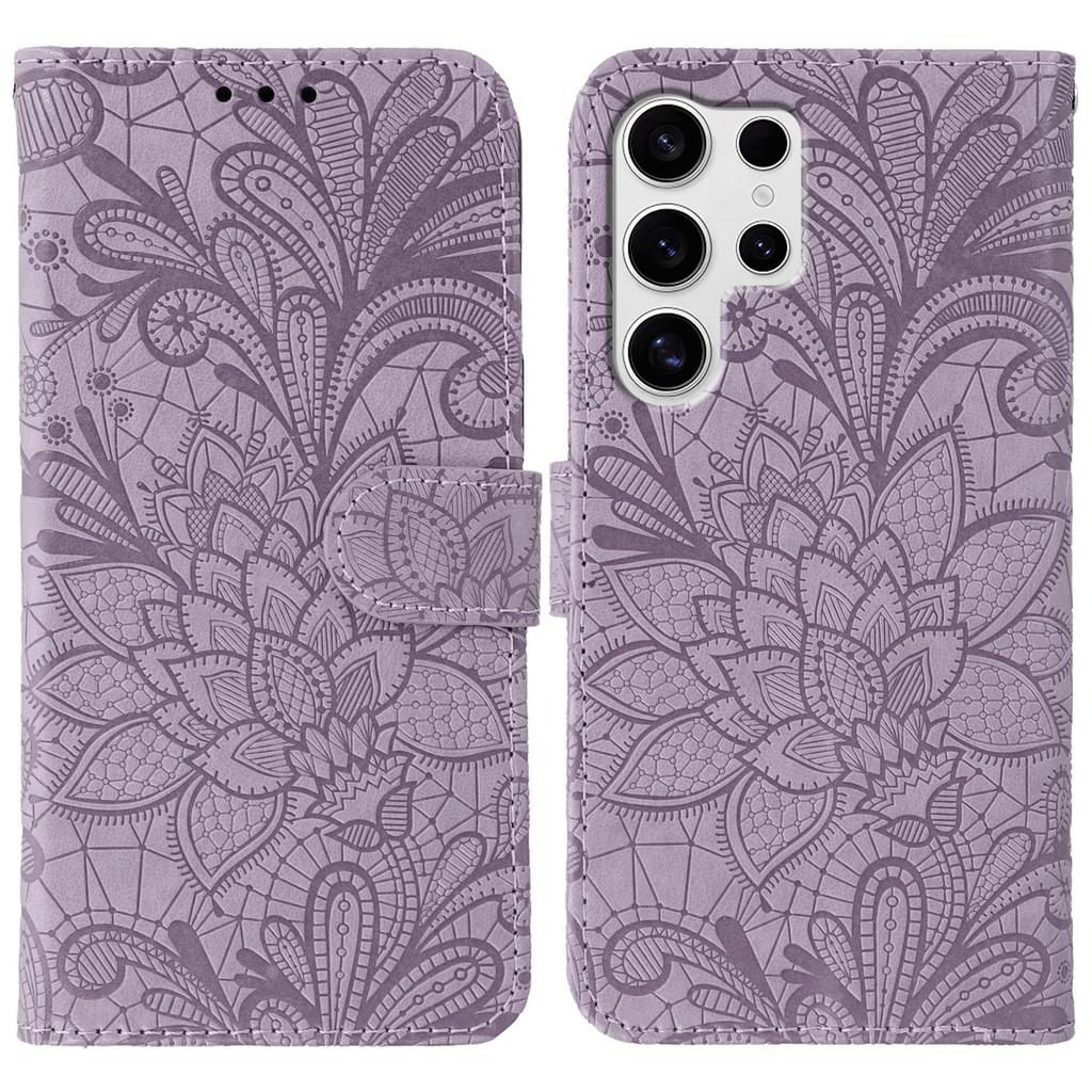 For Samsung Galaxy S24 Ultra Case Lace Flowers PU Leather Flip Wallet Phone Cover