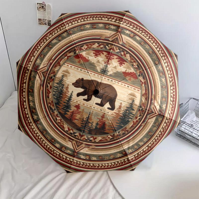 0106 Vintage Native American Style Animals  pattern, automatic folding umbrella, portable and foldable design, 8 ribs, a Christmas or birthday gift.