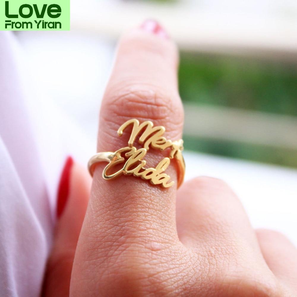 

Personalized Adjustable Double Name Couple Rings For Women Stainless Steel Custom Two Names Birthday Jewelry Men /Women Gift