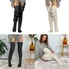 Hollowed Out Knitted Over Knee Long Socks for Women Winter Fall Thigh High Stockings Solid Color Thermal Long Leg Warmer