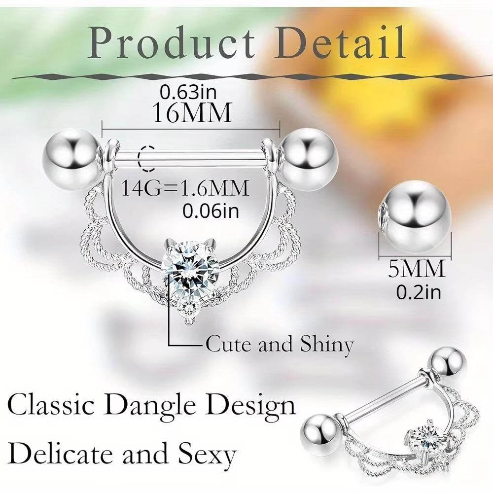 Bobisty 1pc 14G Nipple Rings 316L Surgical Steel Heart CZ Tongue Barbell Body Piercing Ring