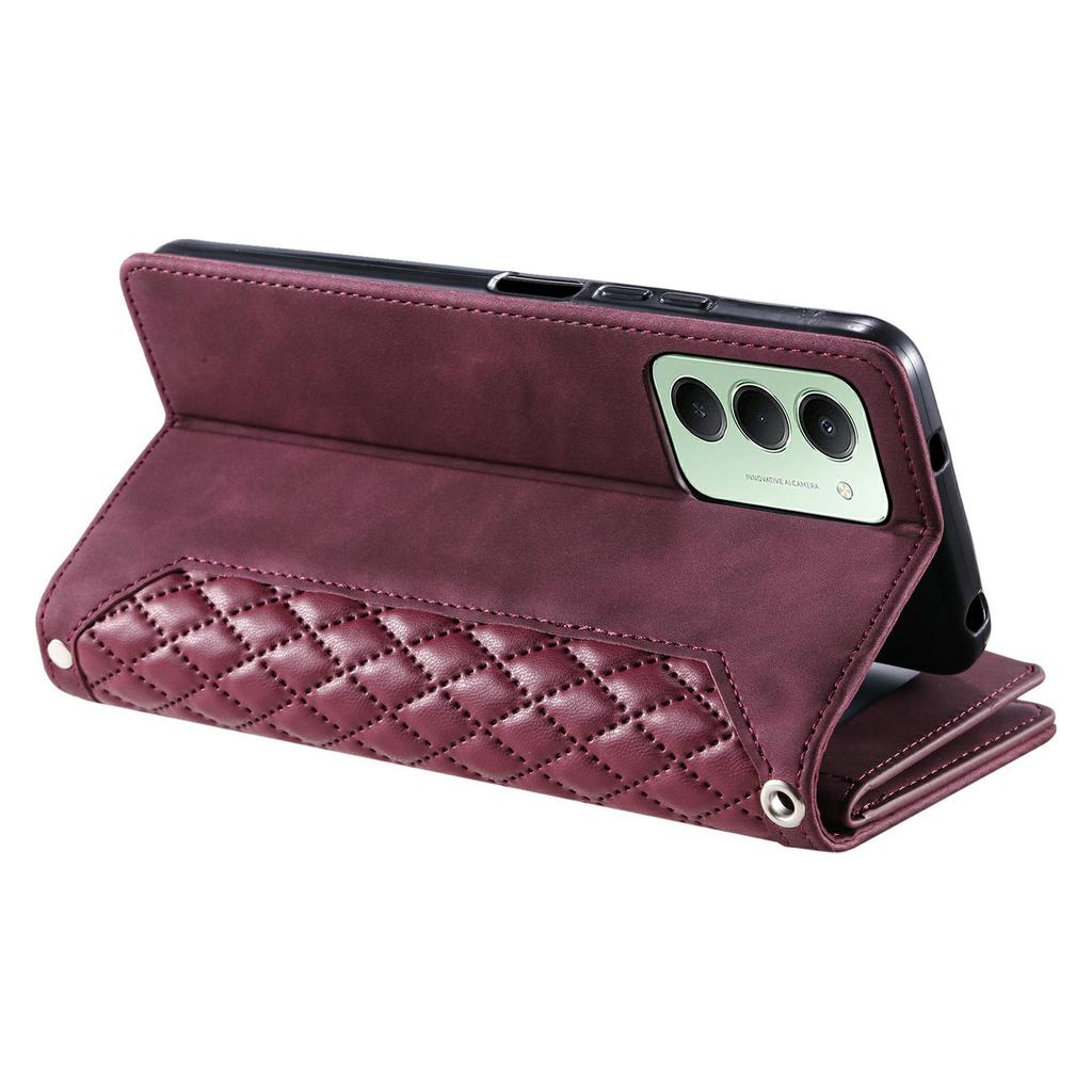 Dla Xiaomi Redmi 15 5G (Światowy) (169mm) Etui portfelowe z rombowym szwem, skórzane PU, pokrowiec na telefon z paskiem na nadgarstek