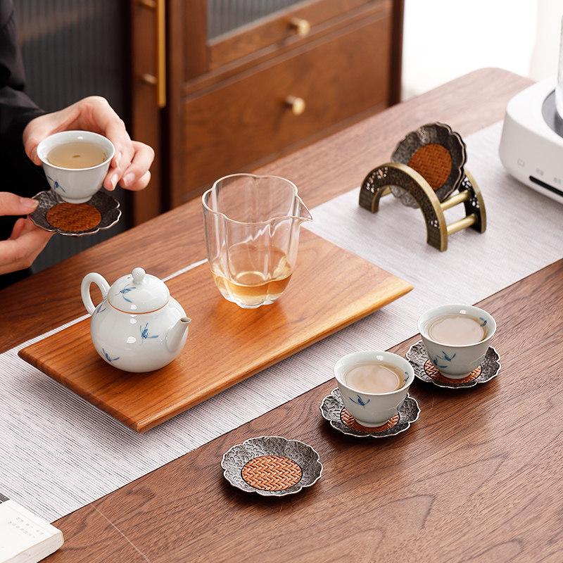 Cup Coaster Storage Rack, Alloy Cup Holder Base, Tea Set Accessories, Metal Retro Creative Cup Holder, Tea Ceremony Accessories