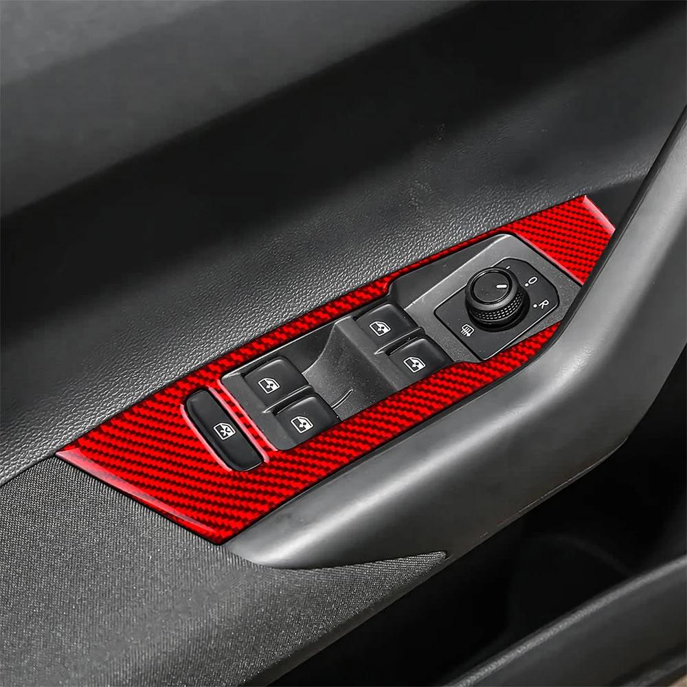 Carbon Fiber Window Switch Panel Frame Cover for Volkswagen Polo 2018-2026 LHD RHD Interior Trim