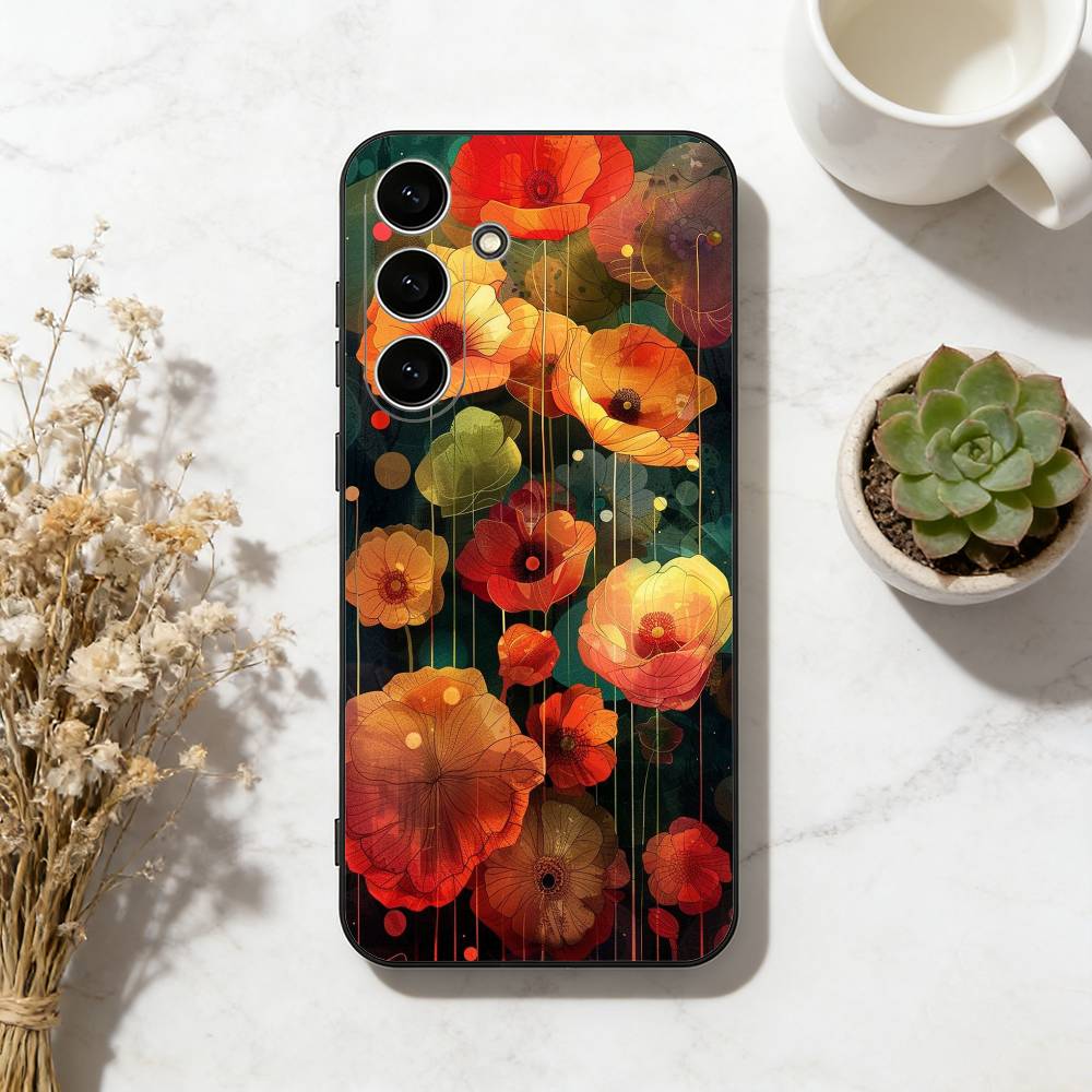 Vibrant Floral Phone Case For Samsung Galaxy A73,A72,A71,A70,A53,A52,A51,Others Soft Black Cover