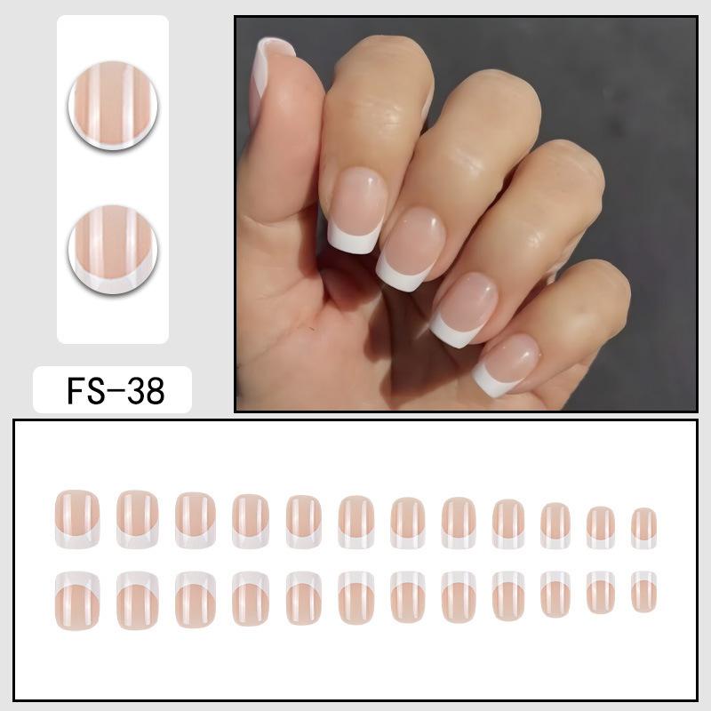 24 Pcs Nude Acrylic Press On Nail Art Short Medium Cheap Artificial Nails Simple White Black French Tips Fake Nails Set For Glue