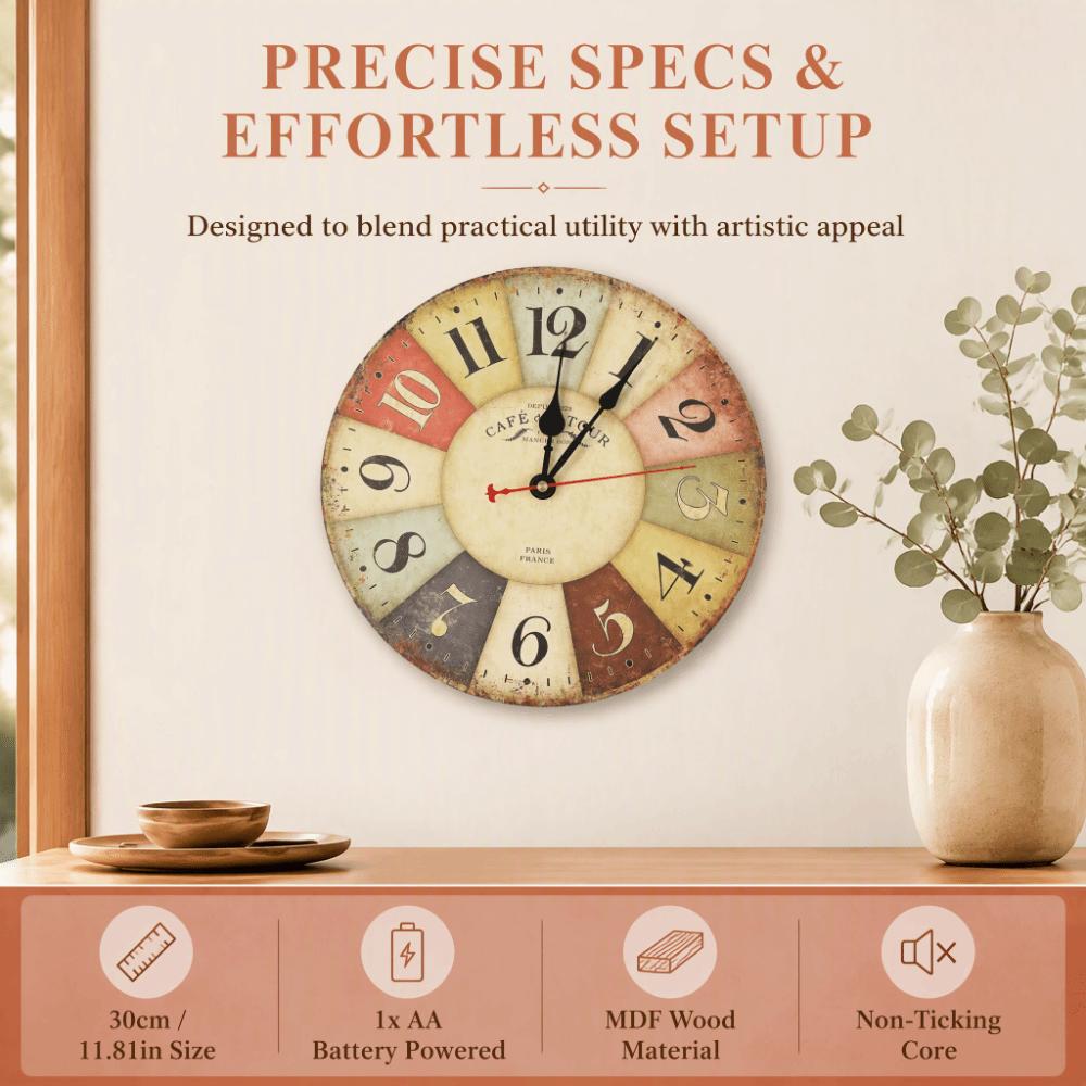 12 Inch Quartz Wall Clock Battery Operated Retro Wall Clock Colorful Wooden Wall Clock For Home