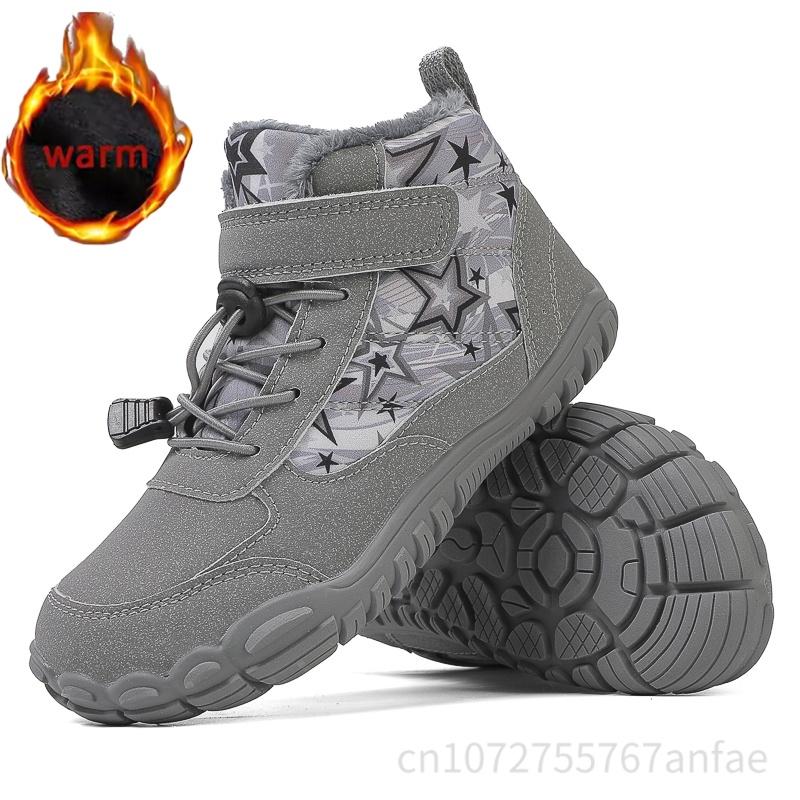 

Kids Barefoot Snow Boots Waterproof Wide Toe Cotton Shoes Winter Warm Fur Lined Shoe for Boys Girls Cold Weather Outdoor Sneaker 28
