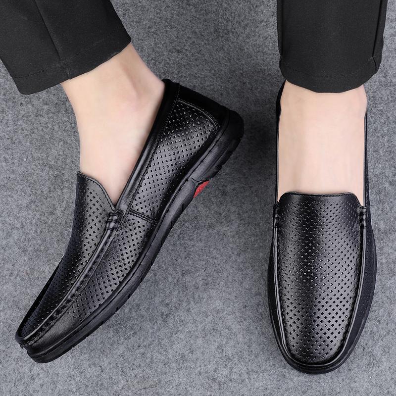 Hollow Out Leather Penny Loafers Men Moccasins 2025 Luxury Mens Casual Shoes Breathable Slip On Flats Male Driving Shoes