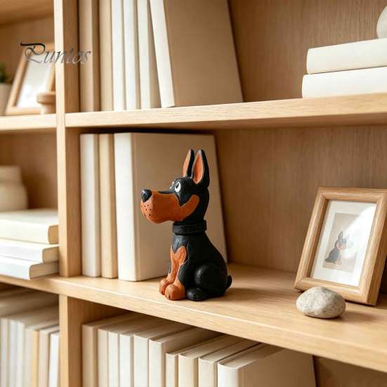 Solid Wood Dog Figurine Doberman Wooden Ornament, Hand Carved Creative Sculpture, Cute Handcrafted Statue for Home Shelf And Entryway Craft