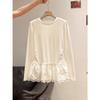 Women's Long Sleeve Lace Trim Ballet Neck Top