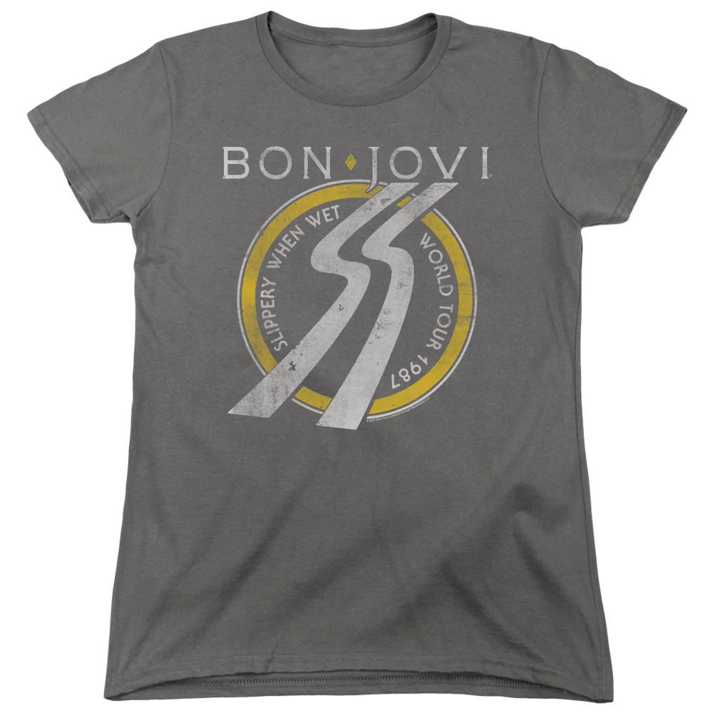 

Bon Jovi Slippery When Wet World Tour Womens T Shirt Charcoal 3XL
