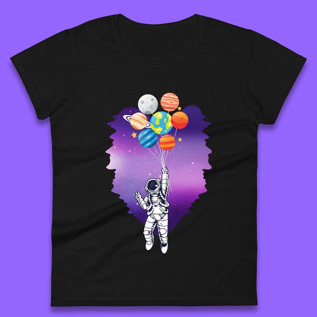 Astronaut Space Planets Balloons Womens T-Shirt Mens Tops Tees Unisex